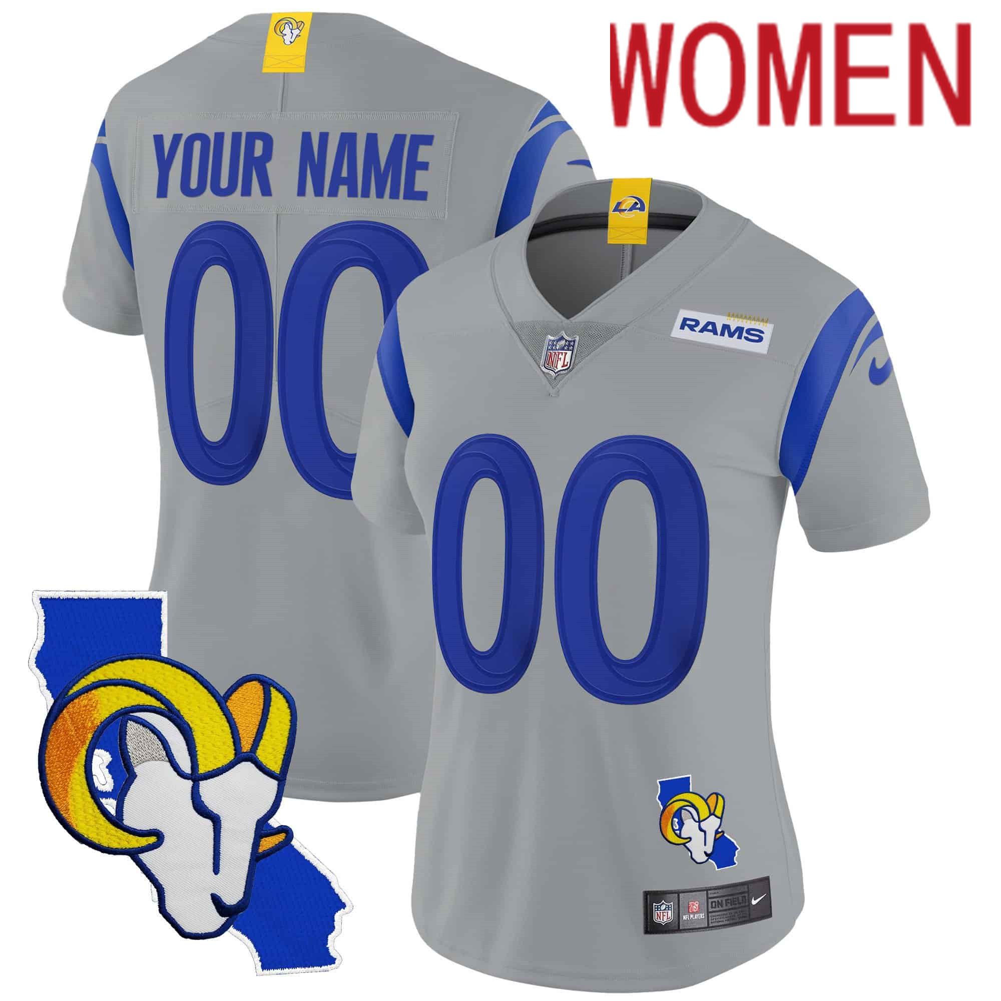 Women Los Angeles Rams Grey 2024 Nike Patch Vapor Limited Custom NFL Jersey